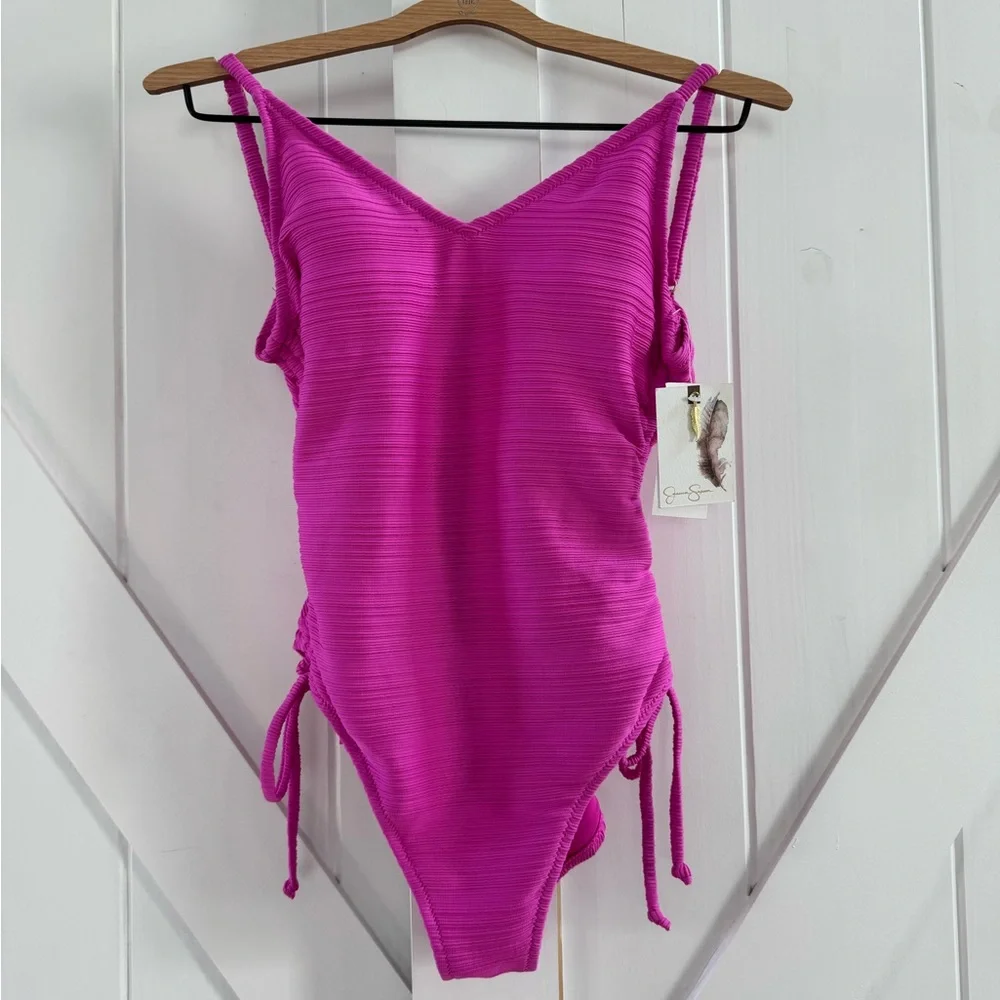 Jessica Simpson Ribbed Fuchsia One-Piece Body Sculpting Swimsuit